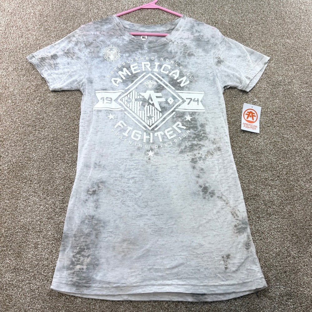 American Fighter Womens Massachusetts Baby Tee Grey White Burnout XL NEW Y2K Top